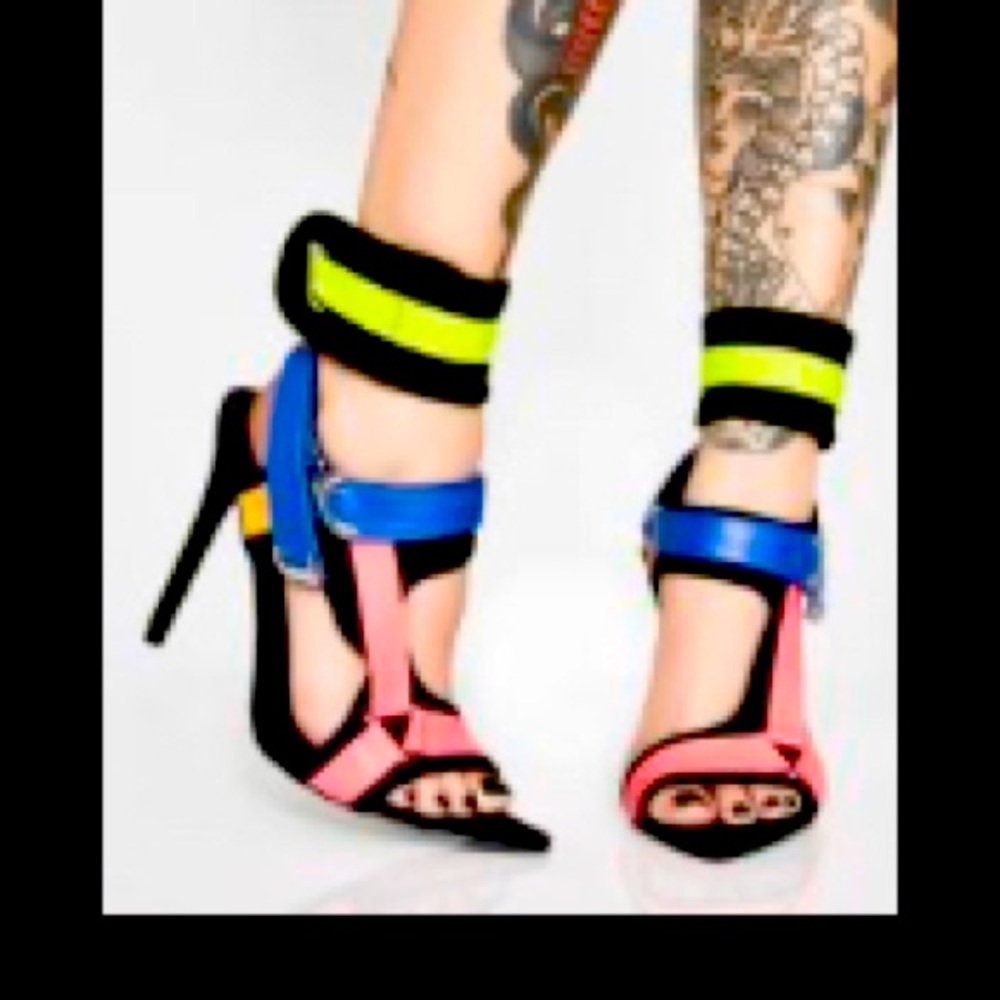 Multi colored straps heels 4inches Super comfortable